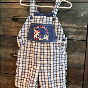 Vintage  Plaid Overalls with Baseball Design